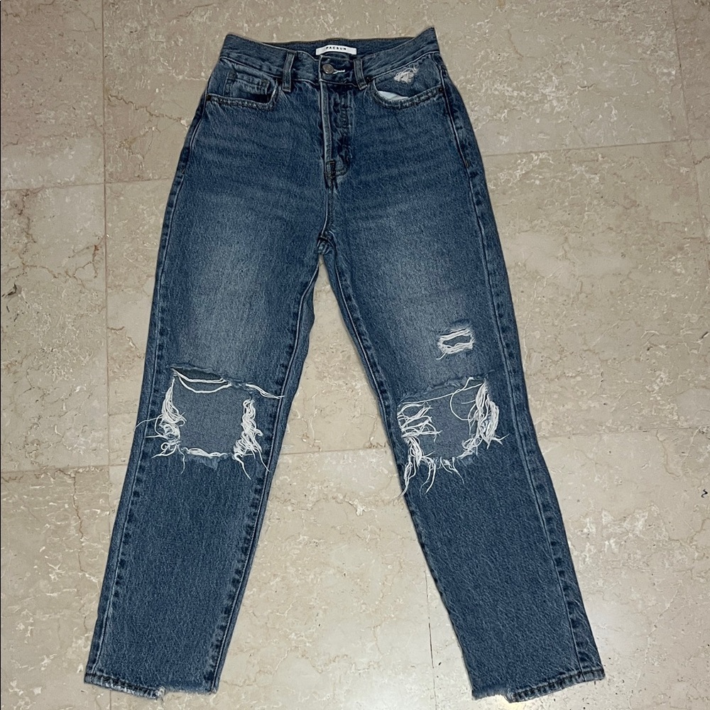 Women's High Rise Straight Ripped Blue Jeans size 23